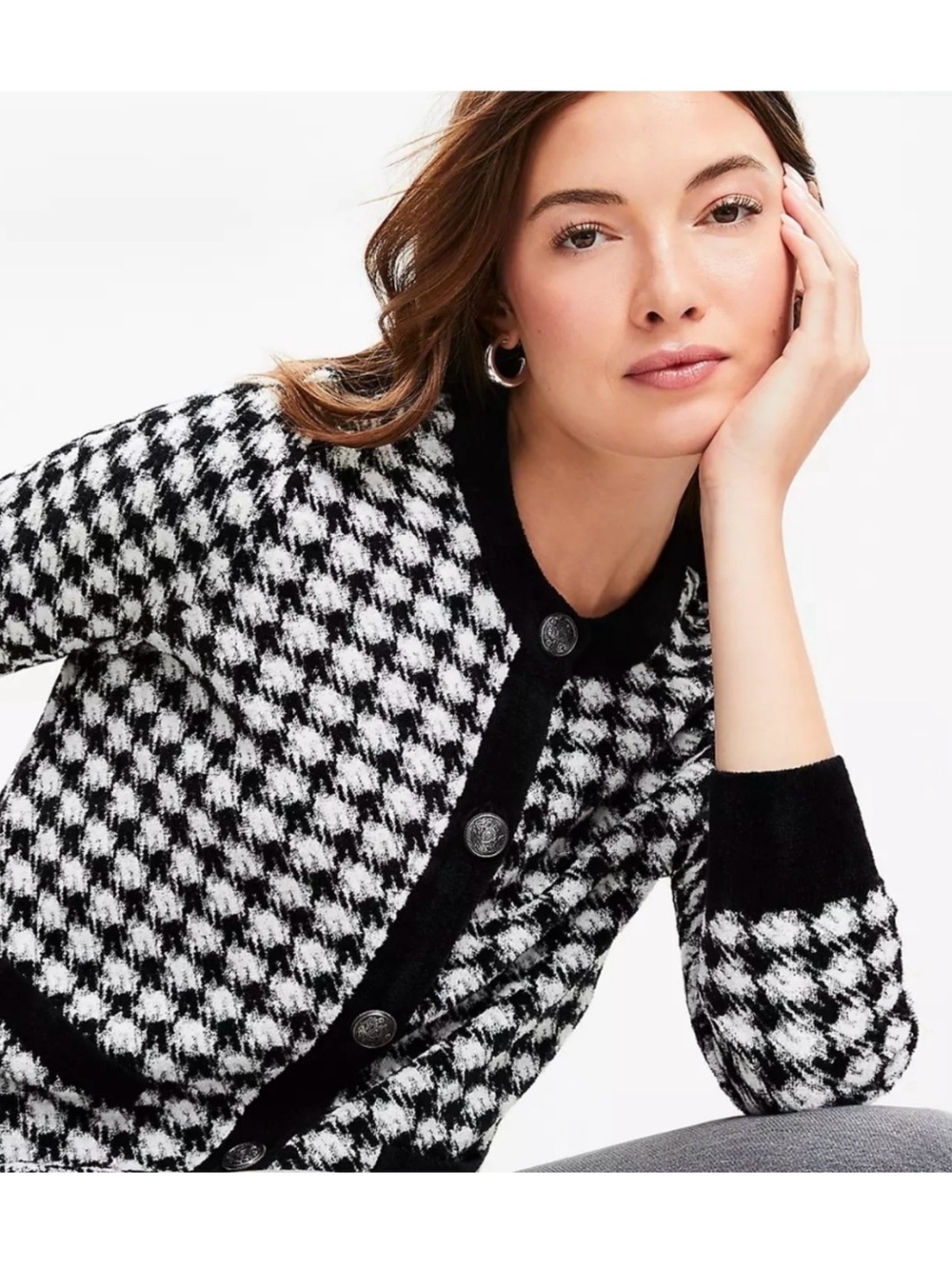 LOFT Shimmer Houndstooth Modern Sweater Jacket NWT Size M